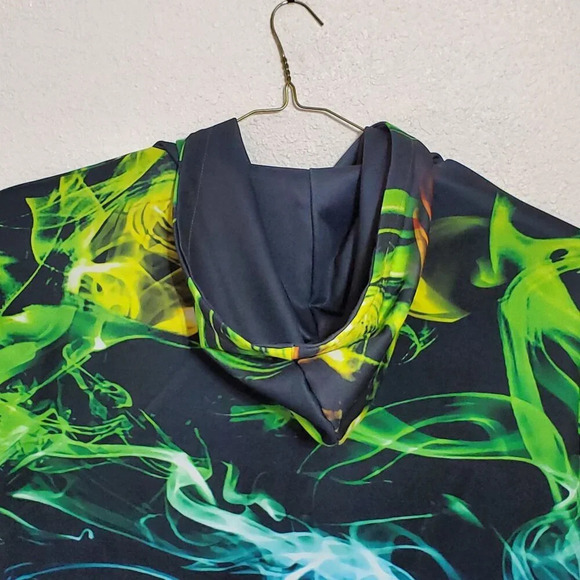 Neon Smoke Smog Print Pullover Hoodie 4XL unisex front pouch pocket psychedelic - Picture 4 of 10